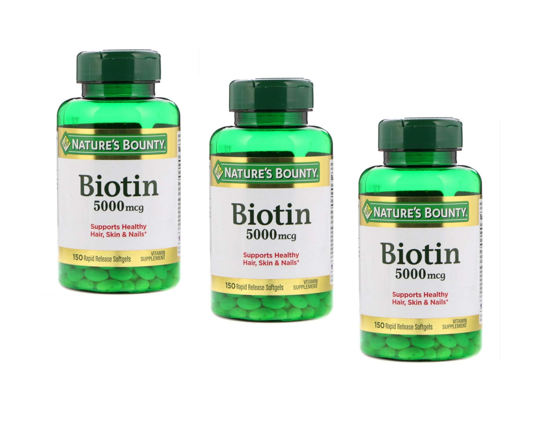 Nature's Bounty biotin 5000mcg rapid-release softgels in bottle for daily beauty support