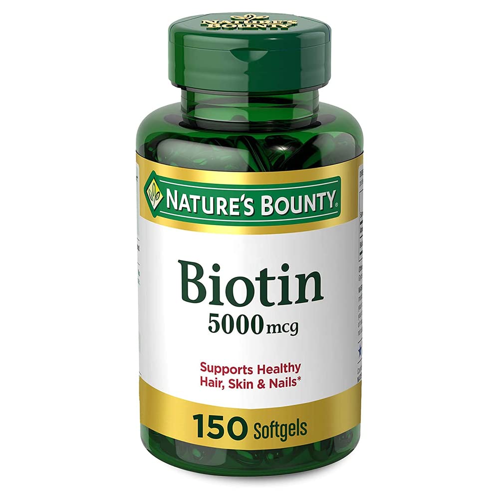 Two-pack Nature's Bounty Biotin softgels with 150-count bottles for daily use