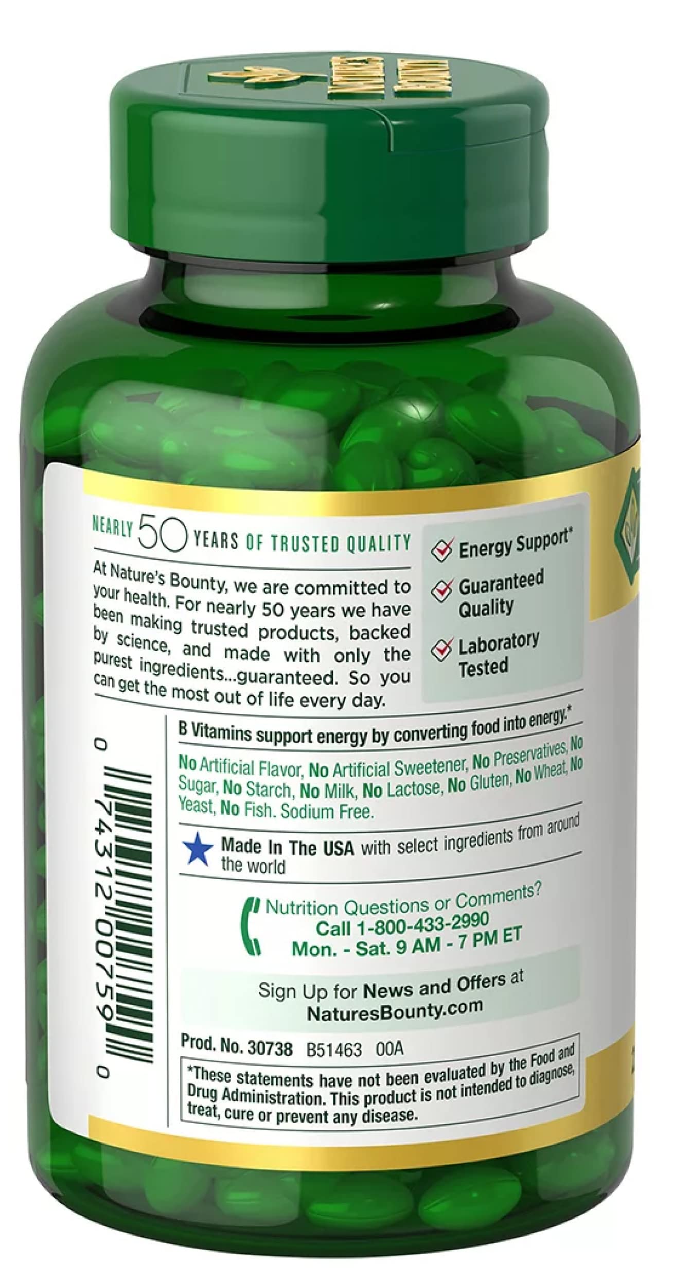 Nature's Bounty Biotin bottle front view, gluten-free formula.