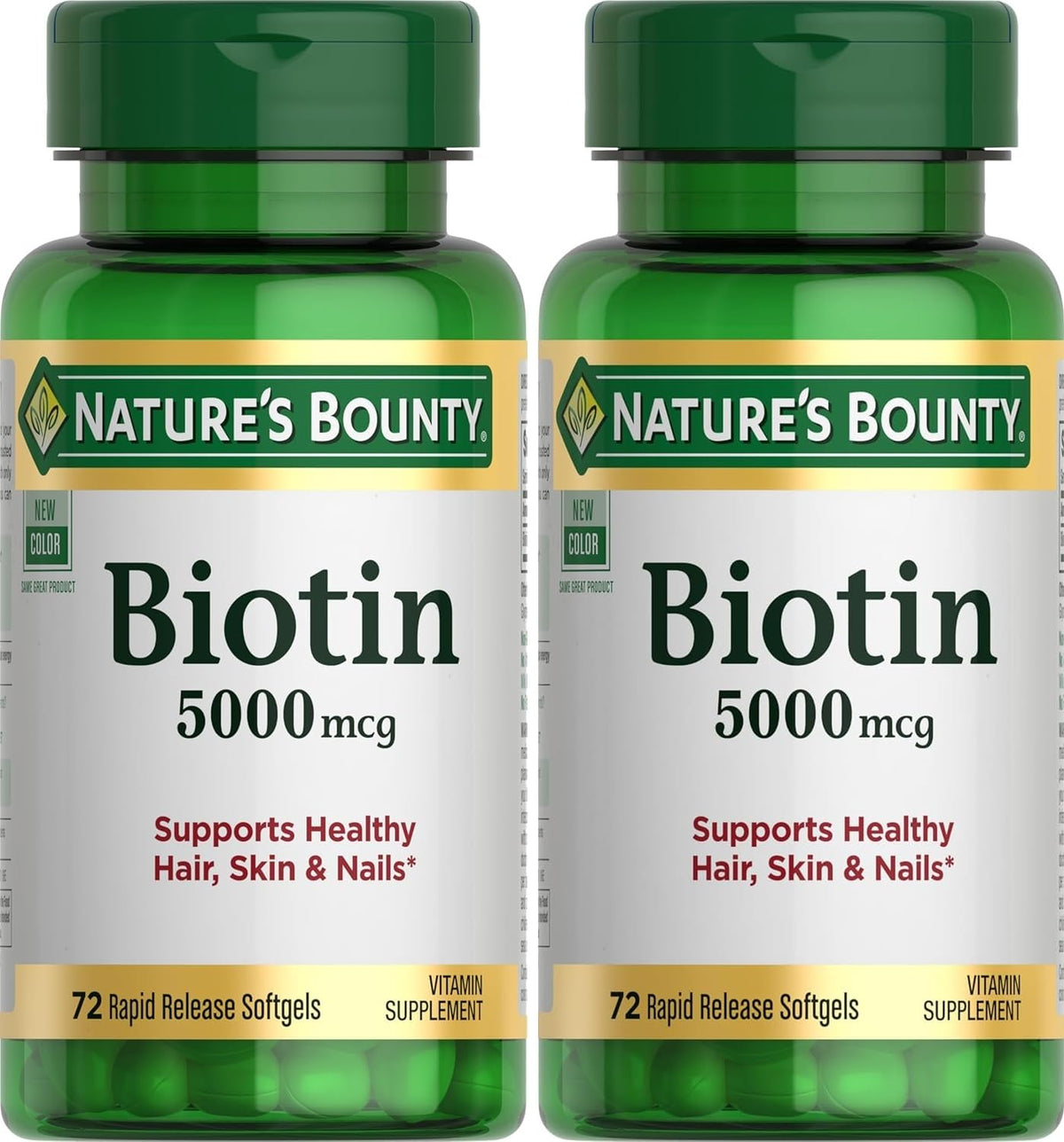 Nature's Bounty Biotina 5000mcg, cápsulas suaves en botella, apoyo al metabolismo diario.