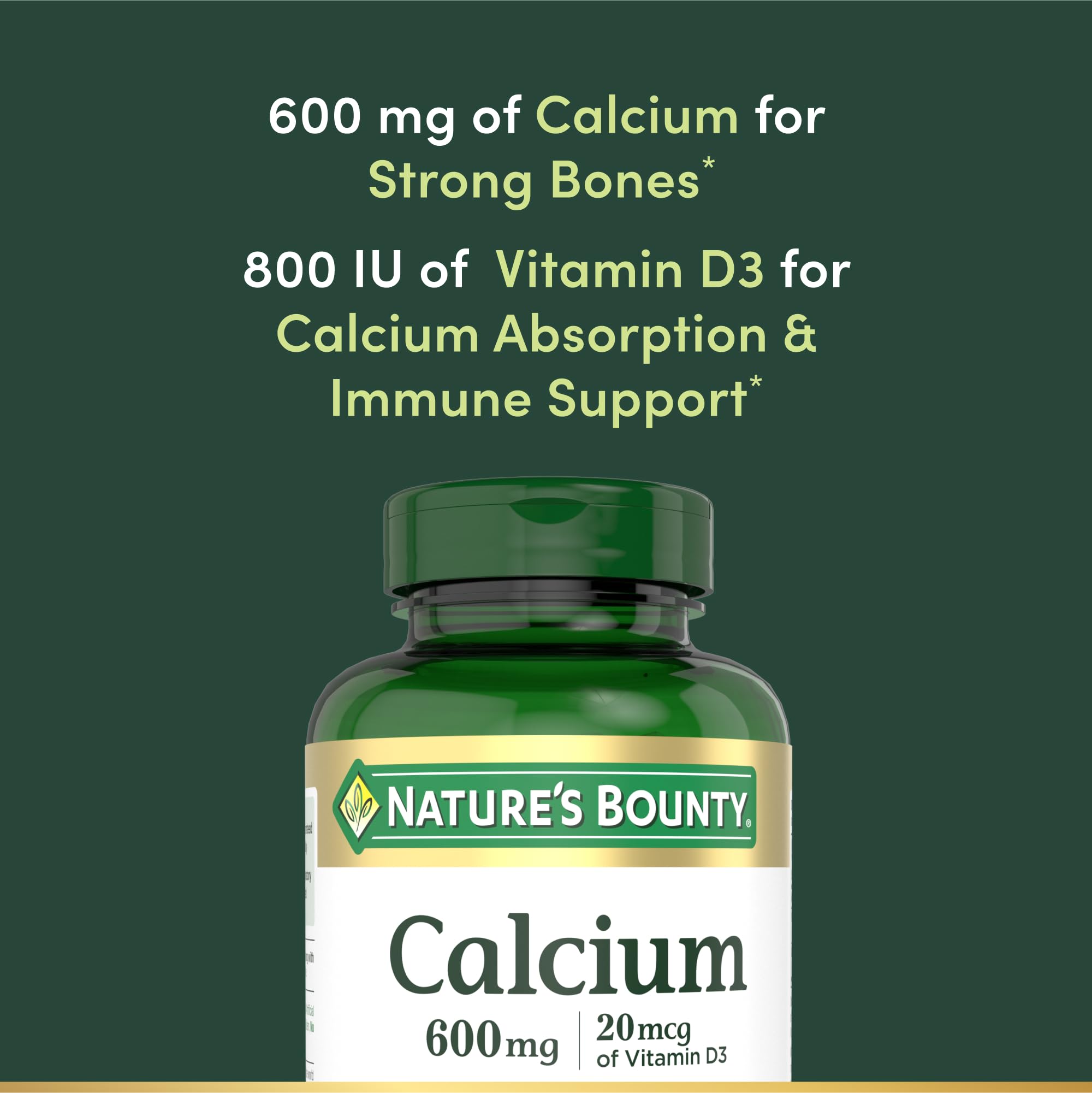 Nature's Bounty Calcium D3 tablets closeup shows round tablets for easy swallowing