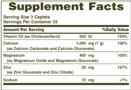 Nature's Bounty calcium-magnesium-zinc caplets pack promotes convenient daily supplementation