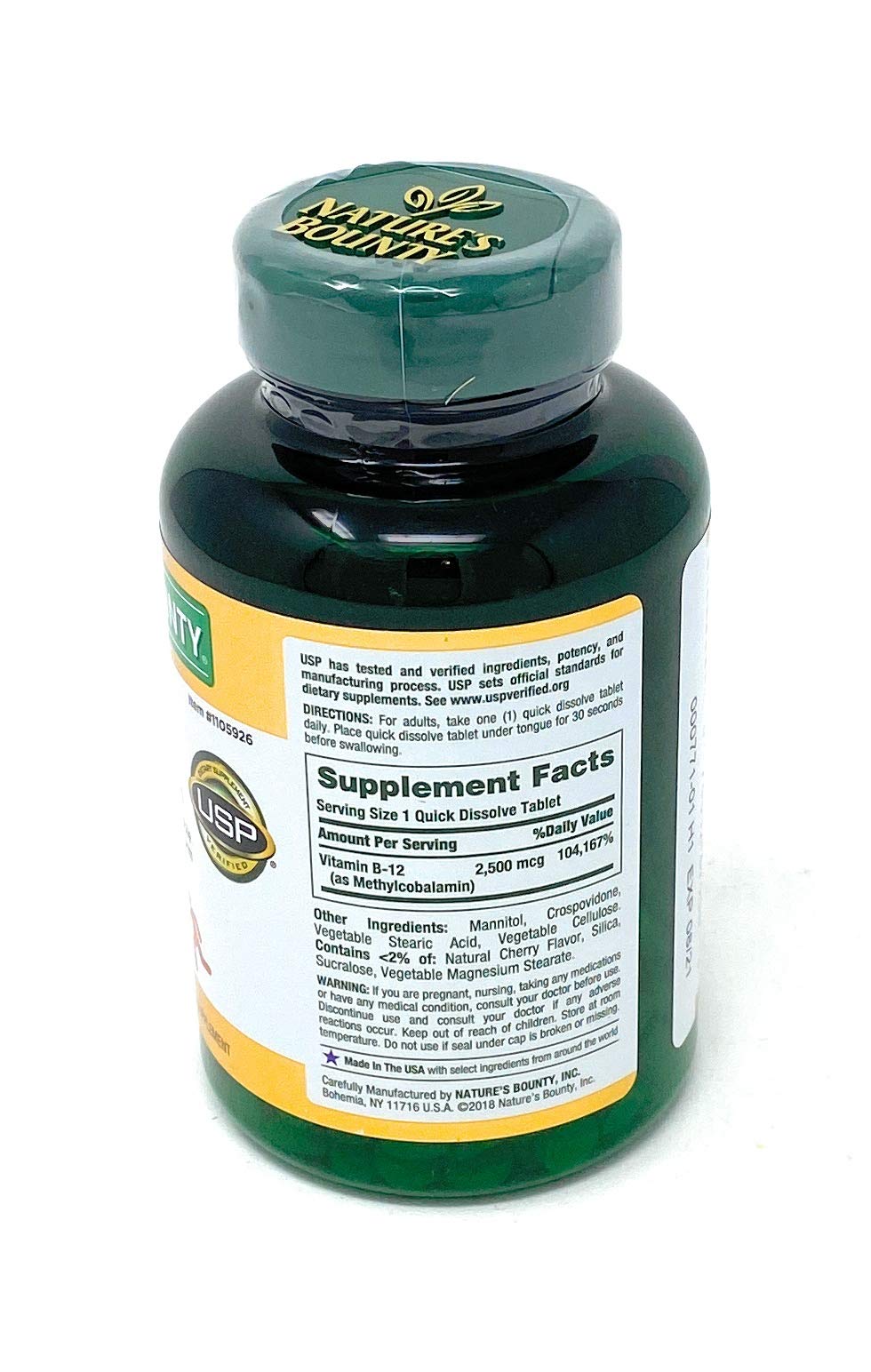 Nature's Bounty cherry-flavored B-12 sublingual tablet with fast-acting support.