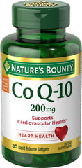 Nature's Bounty CoQ-10 200 mg softgels bottle pour highlighting convenient daily antioxidant support.