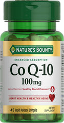 Nature's Bounty CoQ10 100mg bottle front view supports heart health and energy.
