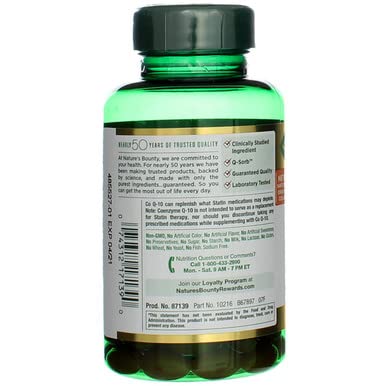 Close-up of softgel capsule size from Nature's Bounty CoQ10 200 mg