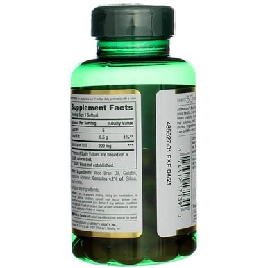 Nutrition facts panel for Nature's Bounty CoQ10 200 mg bottle