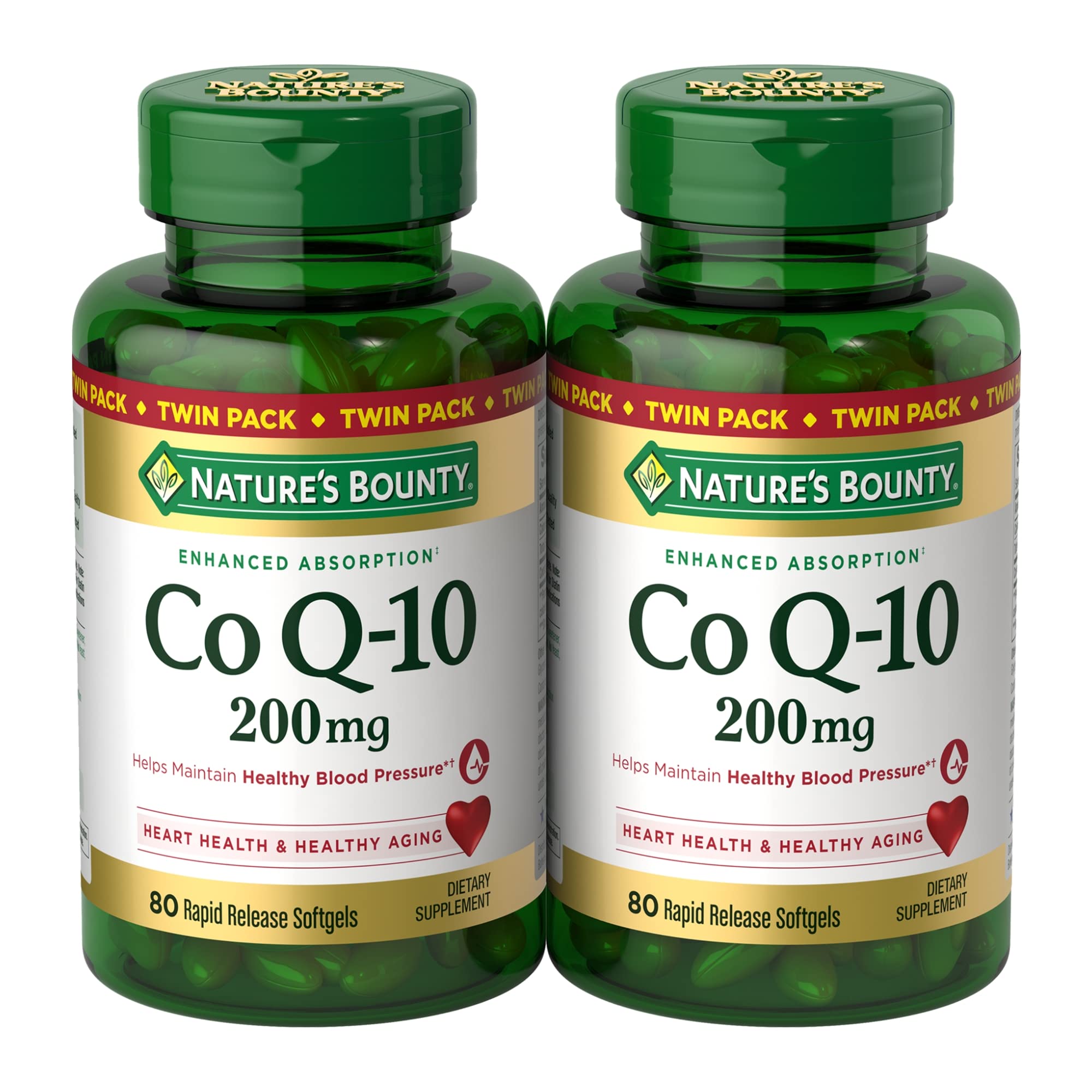 Nature's Bounty CoQ10 200 mg softgels bottle closeup for heart health support and energy