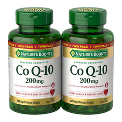 Nature's Bounty CoQ10 200 mg softgels bottle closeup for heart health support and energy