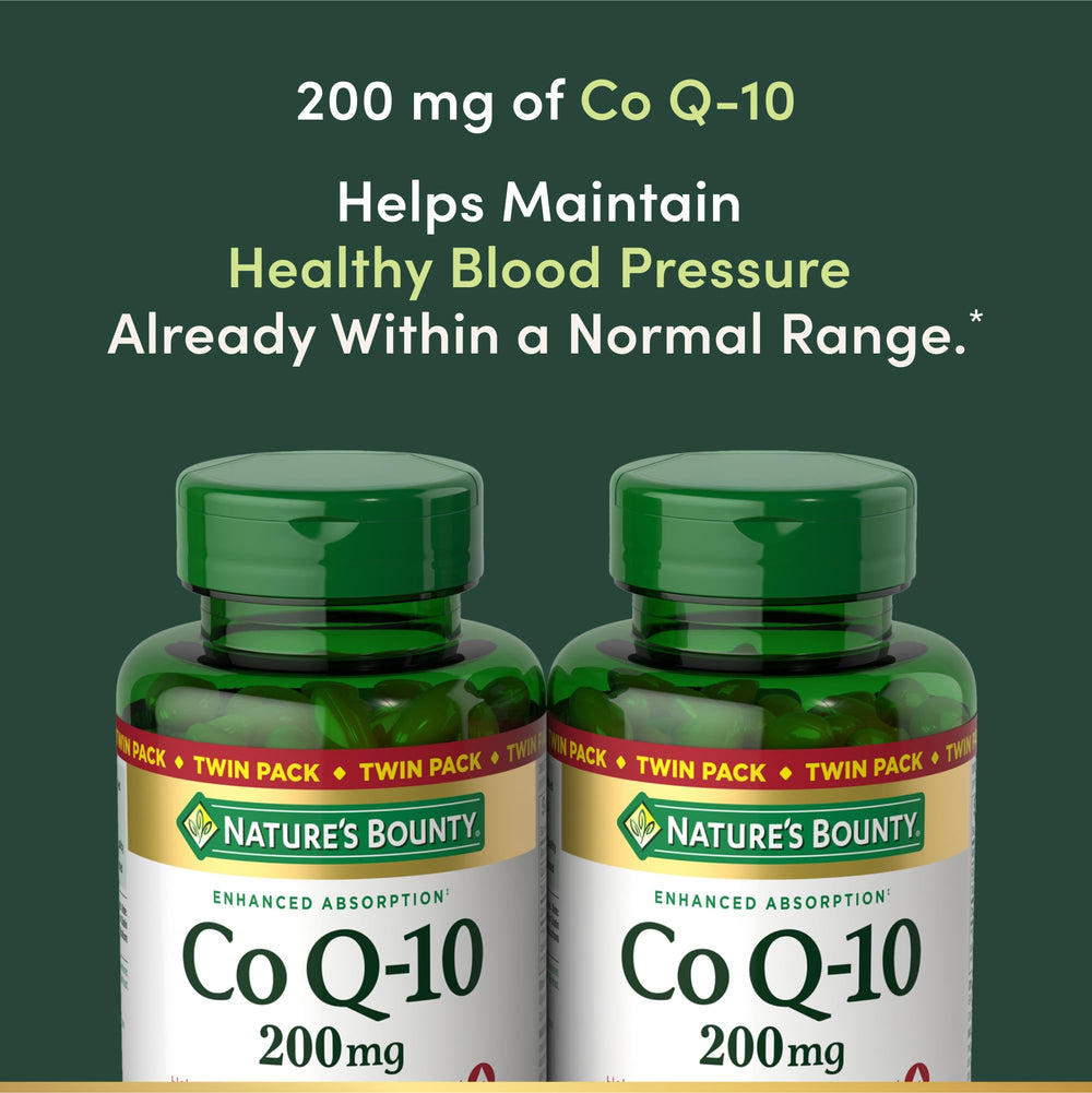 Nature's Bounty CoQ10 softgels capsules close-up showing rapid-release format