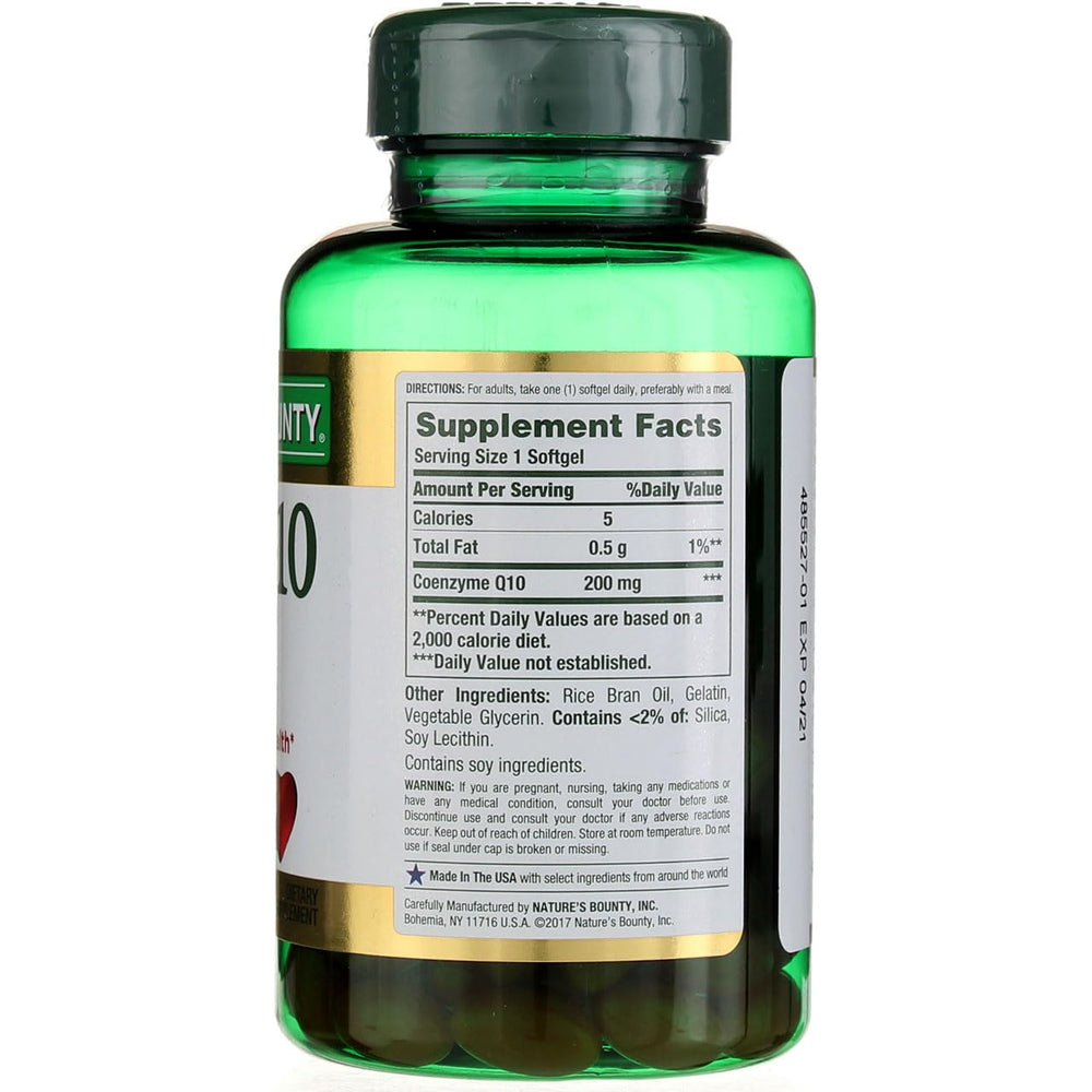 Pouring Nature's Bounty CoQ10 200 mg softgels for easy daily intake