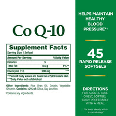 Nature's Bounty CoQ-10 bottle back label showing ingredients and directions