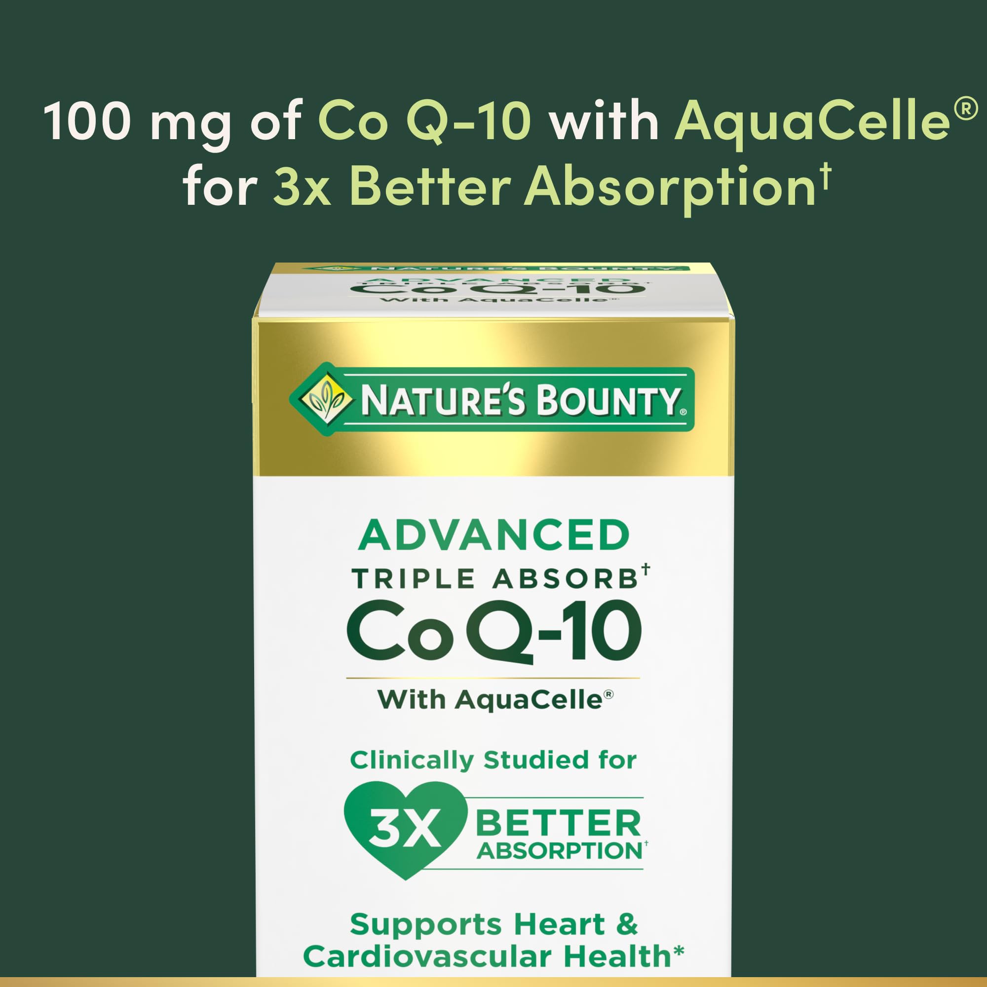 Nature's Bounty CoQ-10 rapid release softgels packaging and label close up