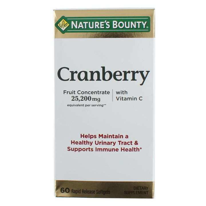 Nature's Bounty Cranberry softgels bottle front with two-pack packaging for urinary health support.