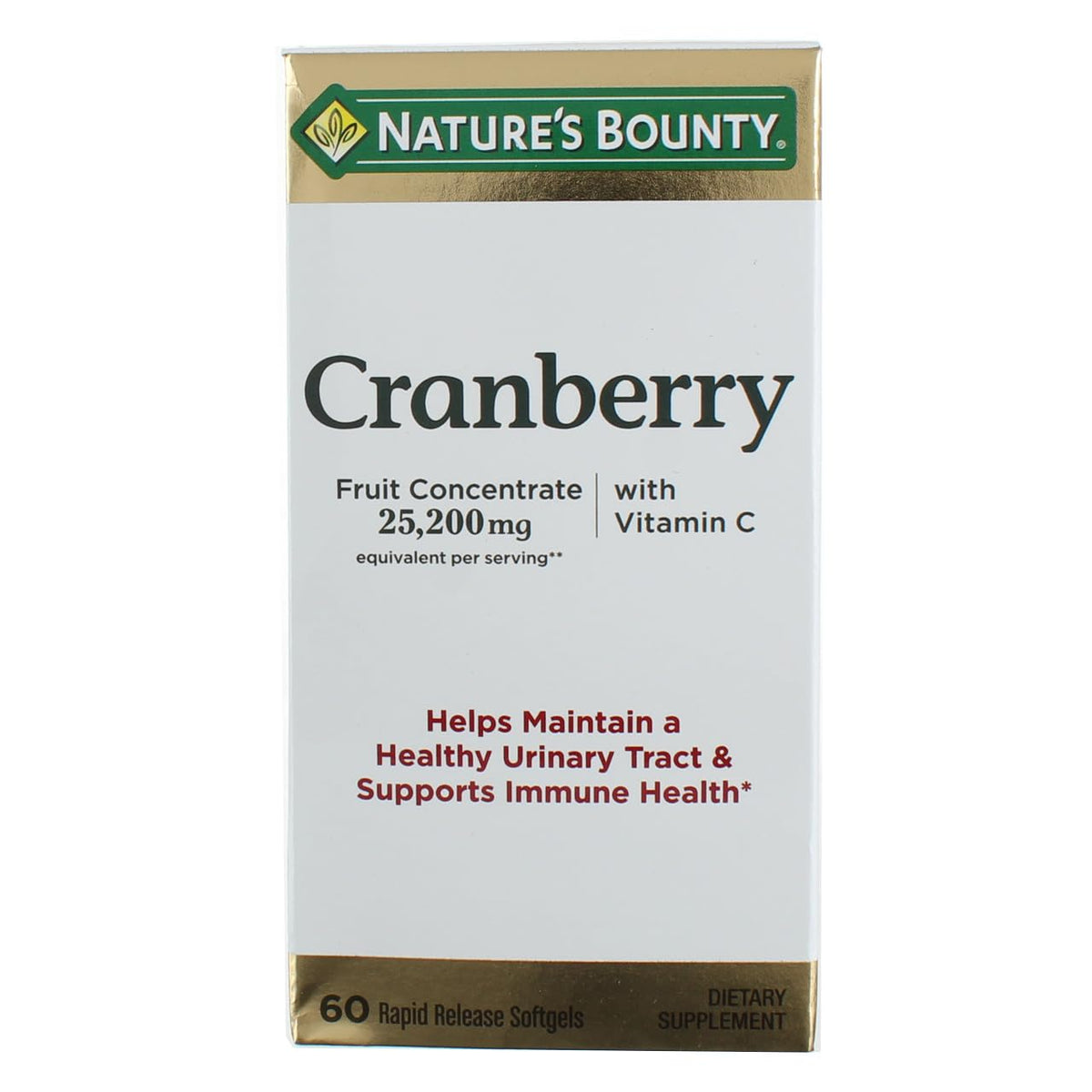 Nature's Bounty Cranberry softgels bottle front with two-pack packaging for urinary health support.