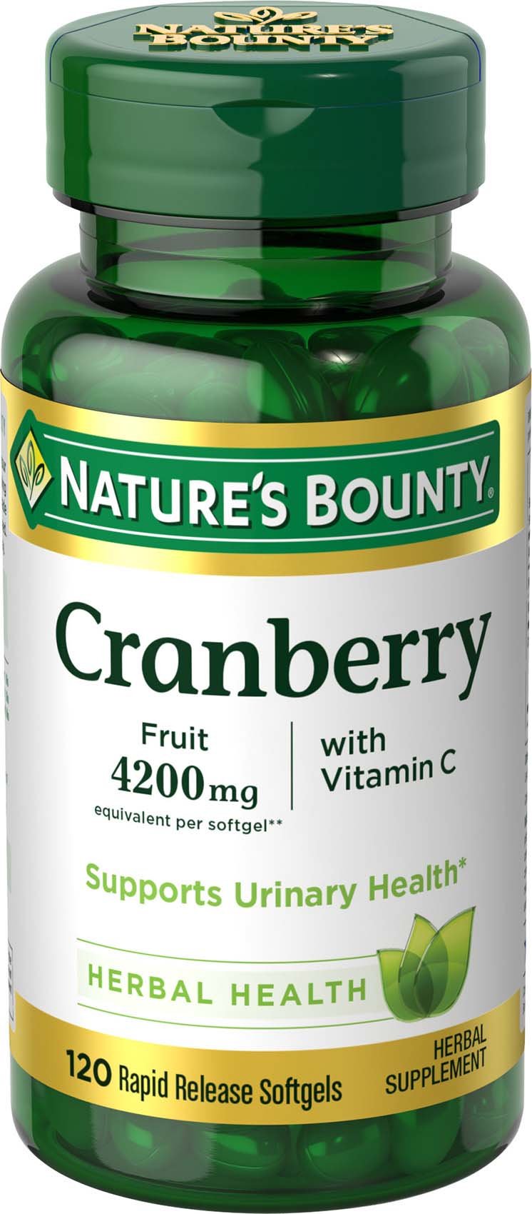Nature's Bounty Cranberry pills bottle shown for daily urinary health support.