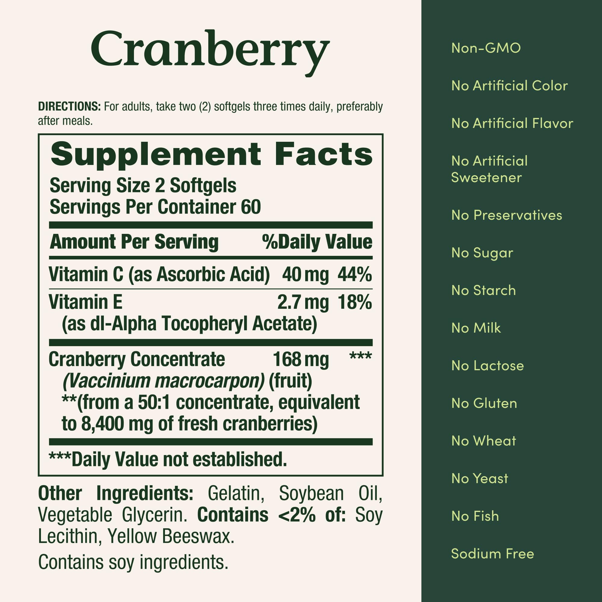 Nature's Bounty Cranberry pills daily dose shown for daily wellness routine.