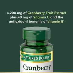 Label on Nature's Bounty Cranberry pills showing Vitamin C for immune support.