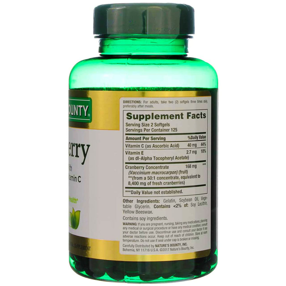 Nature's Bounty Cranberry rapid-release softgels for quick use.