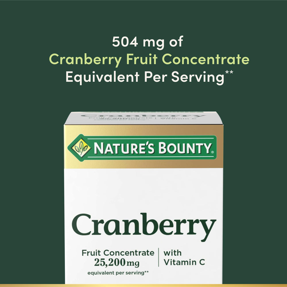 Nature's Bounty Cranberry Softgels pour image demonstrating easy-to-swallow capsules