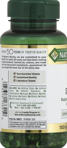 Nature's Bounty D 2000 IU softgels graphic nutrition facts panel highlights key details.