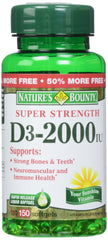 Nature's Bounty D 2000 IU softgels packaging supports bone health at a glance.