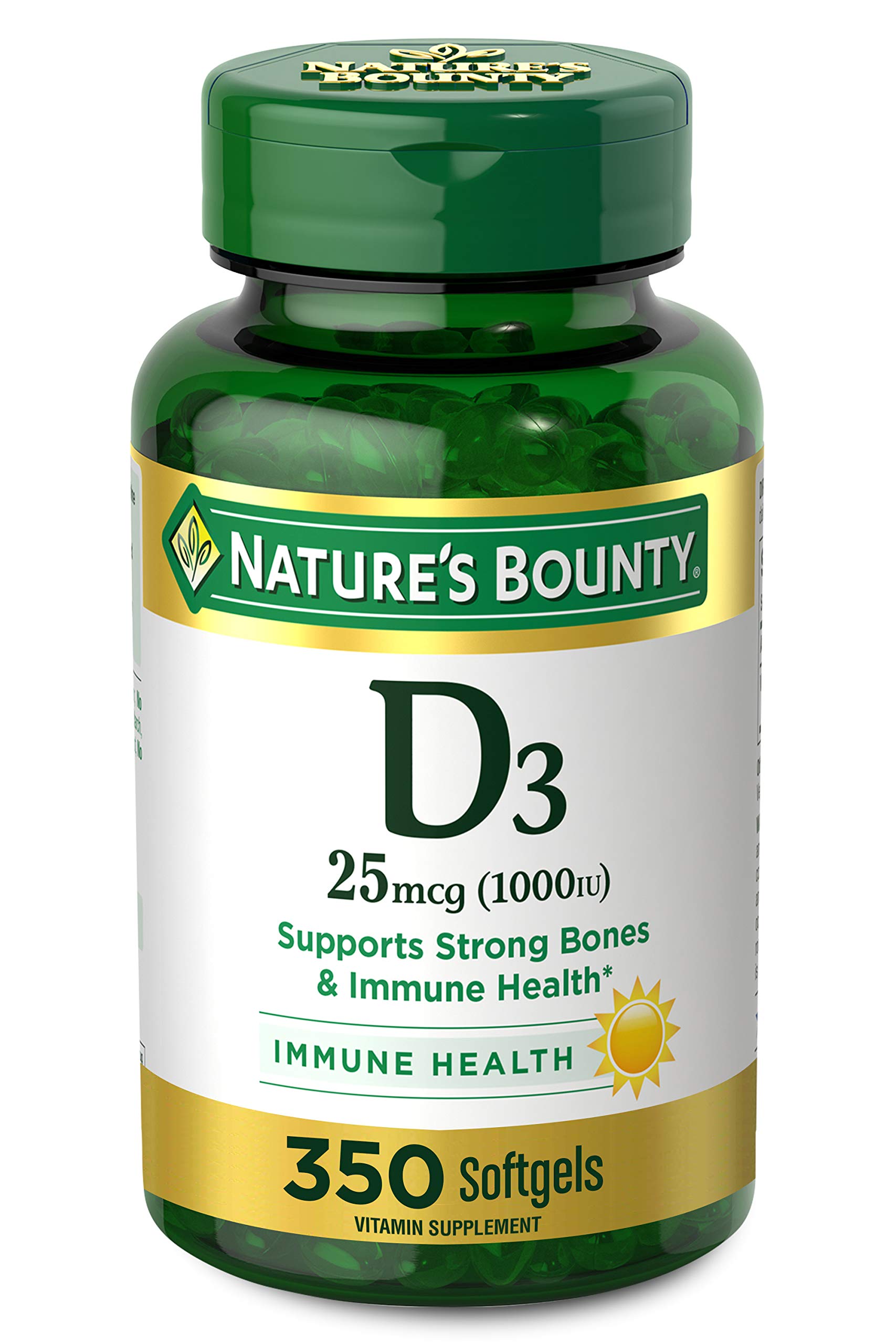 Nature's Bounty D3 softgels bottle front for daily vitamin D support.