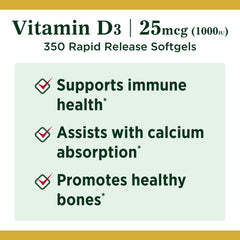 Nature's Bounty D3 softgels packaging emphasizing accessibility.