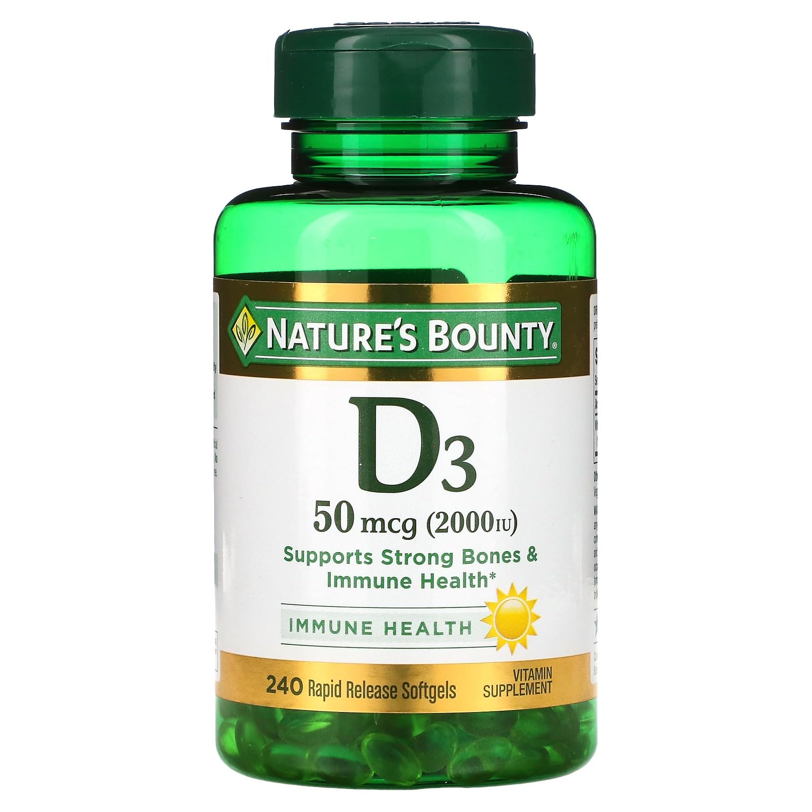 Nature's Bounty D3-2000 IU bottle front, packaging and dosage visible
