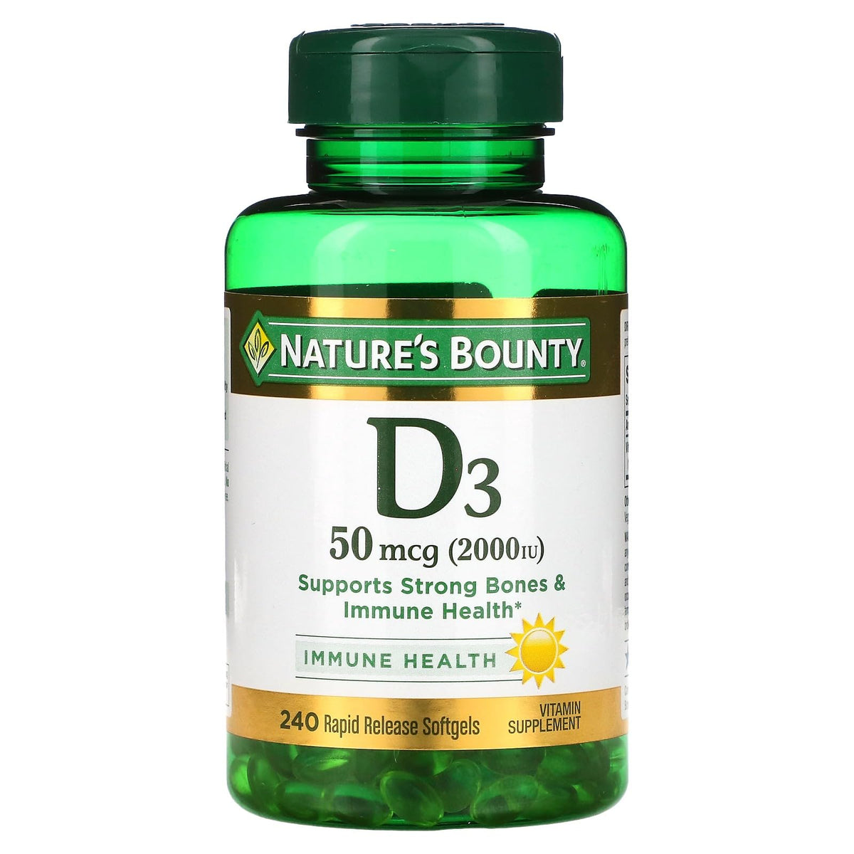 Nature's Bounty D3-2000 IU bottle front, packaging and dosage visible