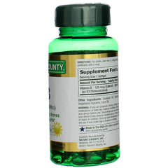 Nature's Bounty D3 5000 IU softgels bottle tilted for easy swallowing