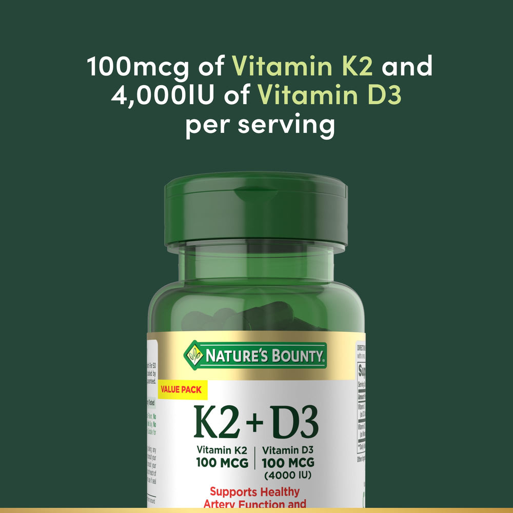 Nature’s Bounty D3 K2 label detail highlighting gluten-free and non-GMO.