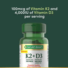 Nature’s Bounty D3 K2 label detail highlighting gluten-free and non-GMO.