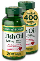 Nature's Bounty Fish Oil softgels bottle showing odor-free omega-3 for daily heart health.