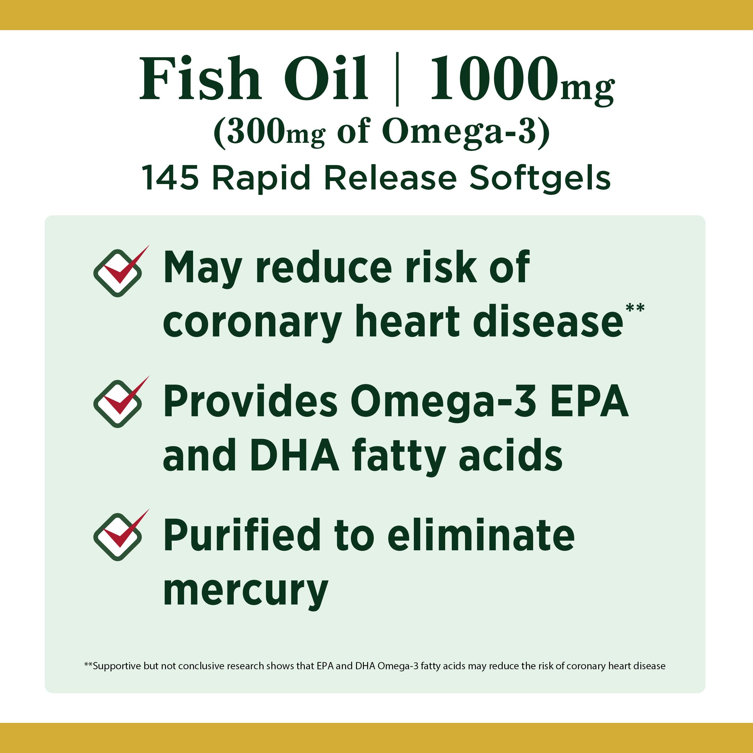 Purified Nature's Bounty fish oil label emphasizes contaminant purification.