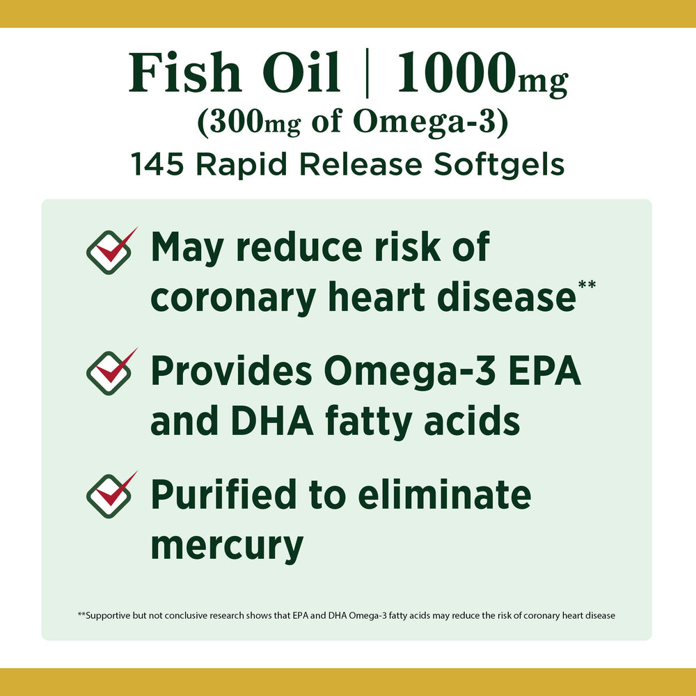 Purified Nature's Bounty fish oil label emphasizes contaminant purification.