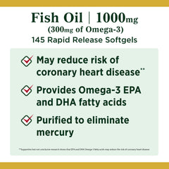 Purified Nature's Bounty fish oil label emphasizes contaminant purification.
