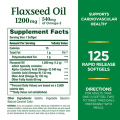 Nature's Bounty flaxseed oil being poured from bottle for easy daily omega-3 intake.
