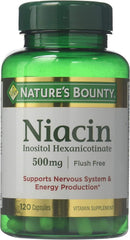 Nature's Bounty flush-free niacin bottles show label and 240 capsules.