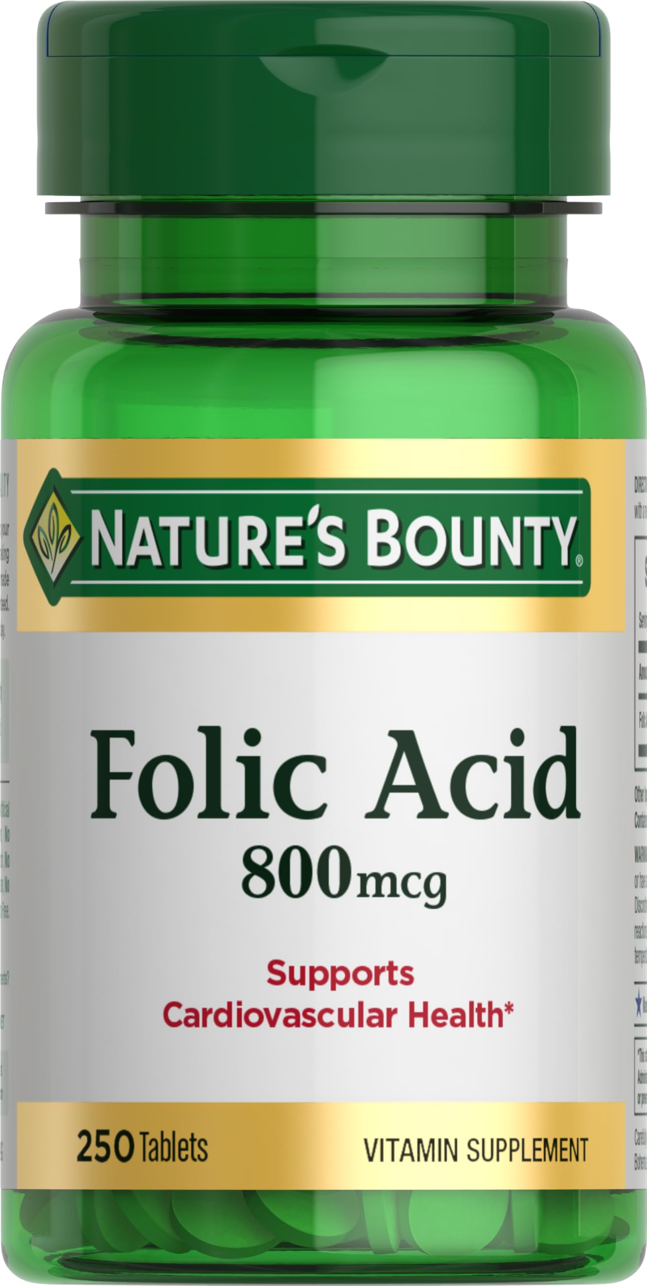 Nature's Bounty folic acid bottle pour for easy daily dosing and heart support