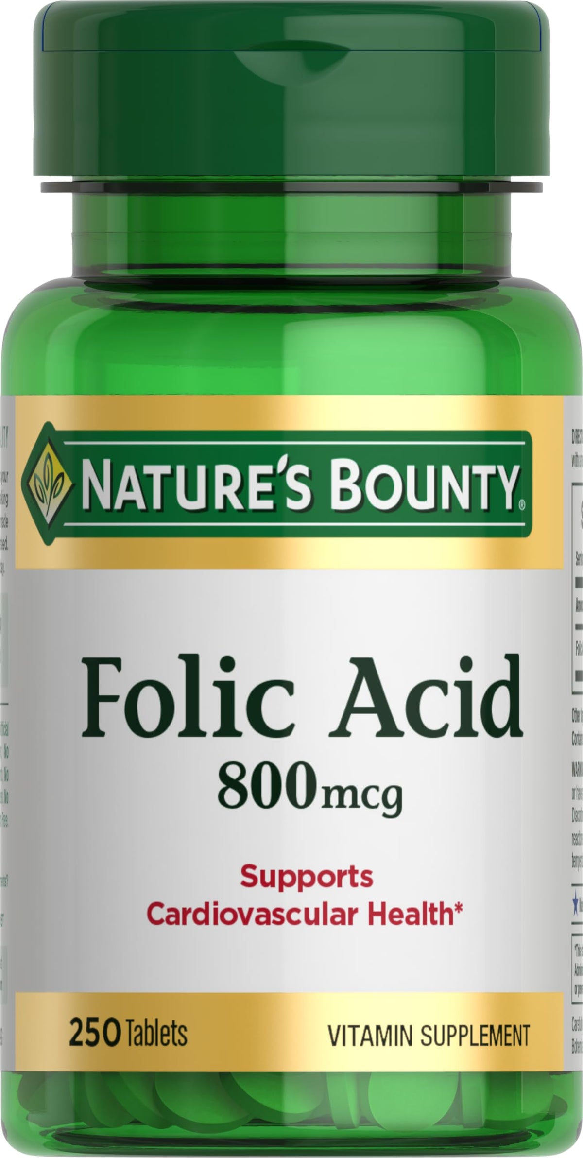 Nature's Bounty folic acid bottle pour for easy daily dosing and heart support
