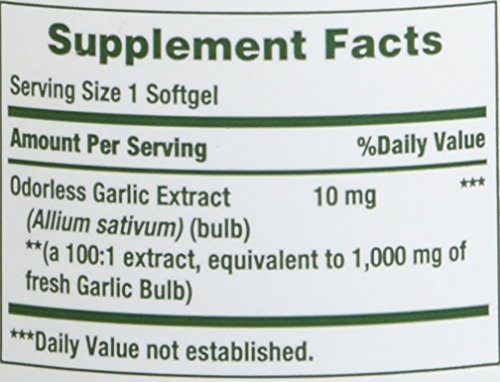 Nature's Bounty Garlic Extract packaging shows four-bottle convenience and value.