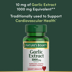Nature's Bounty garlic extract softgel bottle label showing 1000 mg per softgel
