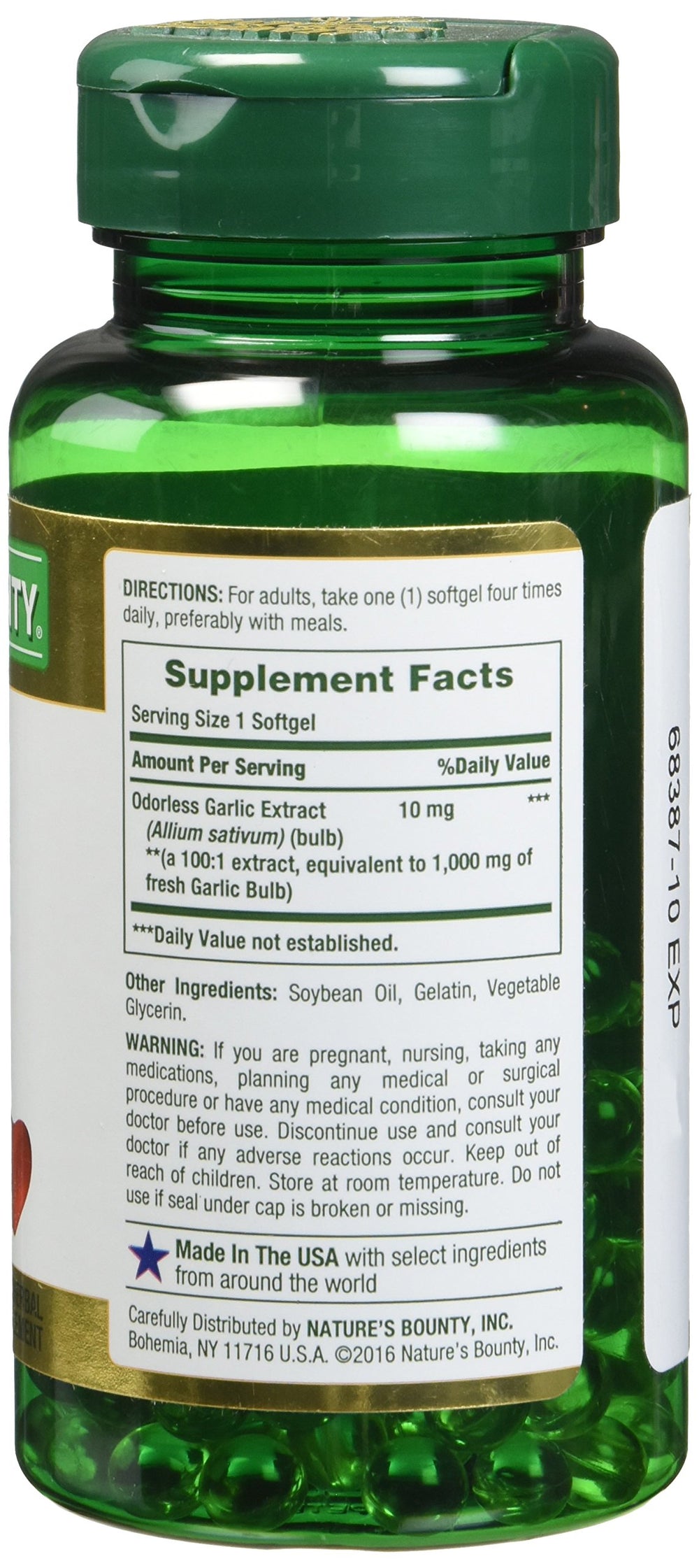 Nature's Bounty garlic softgels, 1000 mg, designed for quick daily use.