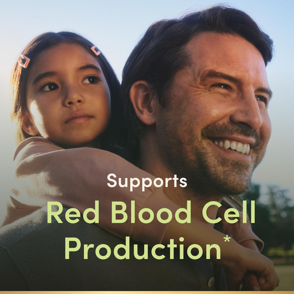 Nature's Bounty Gentle Iron capsules close-up, smooth texture for gentle stomach comfort.