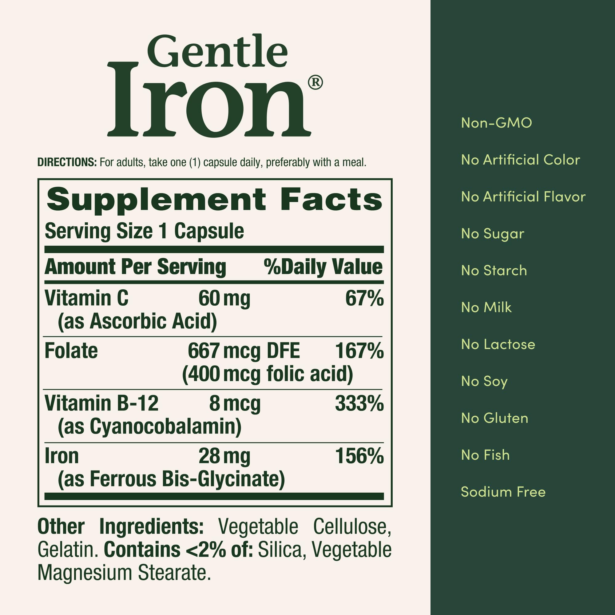 Nature's Bounty Gentle Iron nutritional facts on label help informed choice.