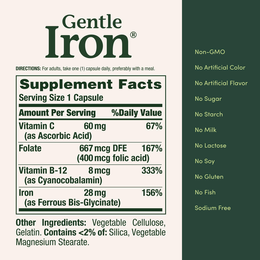 Nature's Bounty Gentle Iron nutritional facts on label help informed choice.