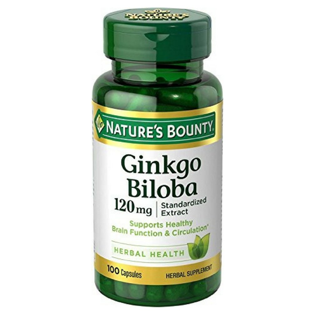 Nature's Bounty Ginkgo Biloba 120 mg bottle supports mental clarity and circulation.