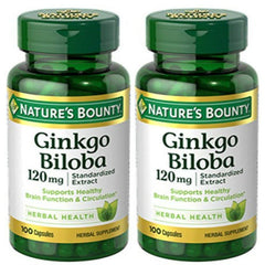 Nature's Bounty Ginkgo Biloba 120 mg capsule bottle supports brain function and circulation