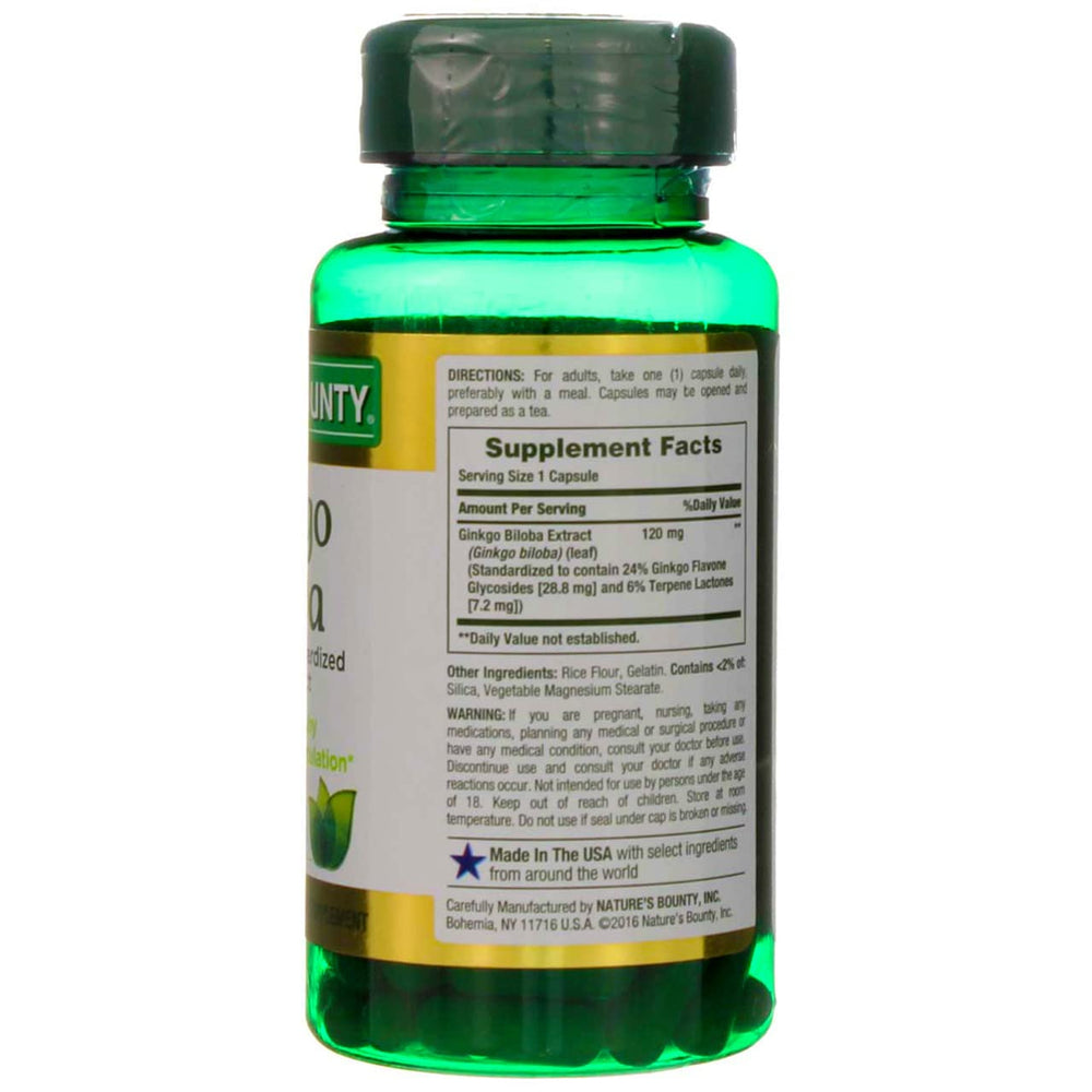 Nature's Bounty Ginkgo Biloba label closeup showing quality and ingredients